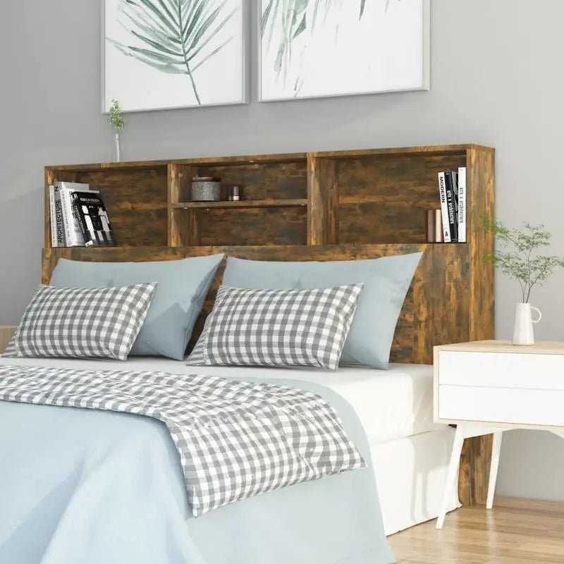 Tête de lit bois avec rangement 160 cm, chêne fumé — Sacha