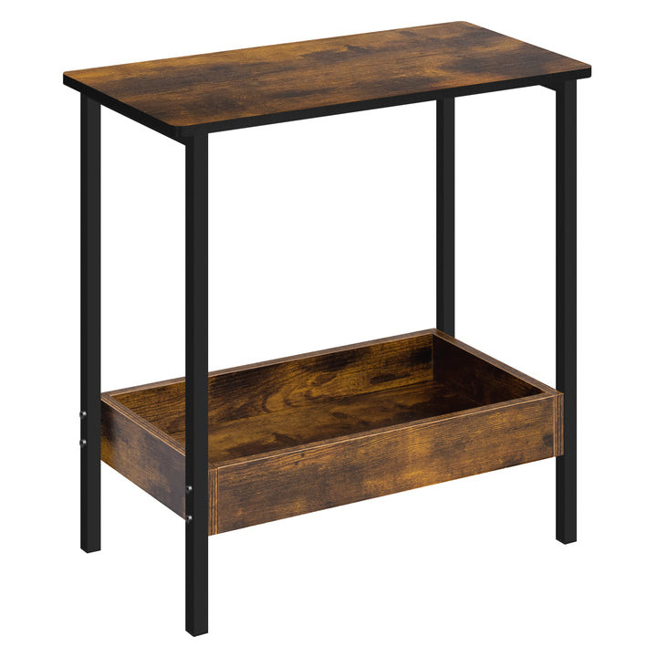 Marcel — table basse vintage en bois et métal avec étagère, brun rustique