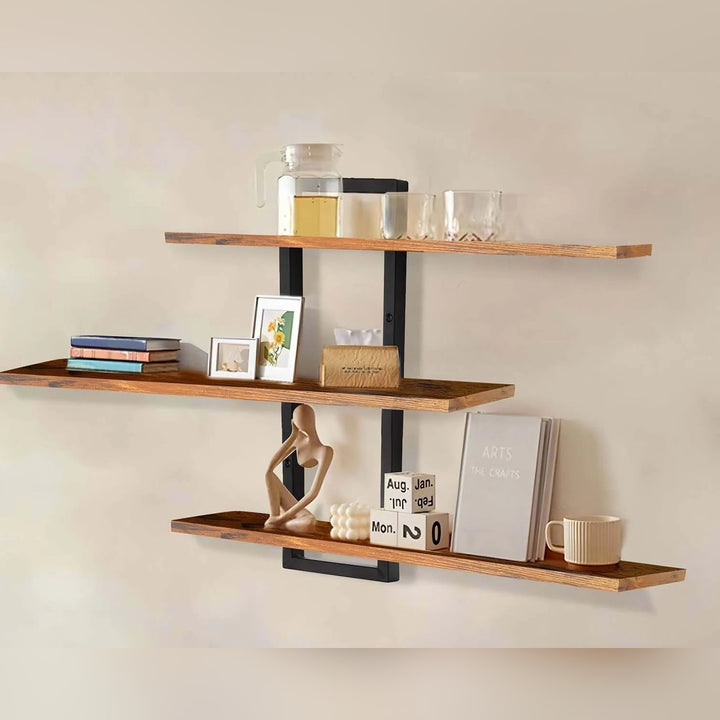 Étagère murale 3 niveaux bois et métal avec verres et carafe