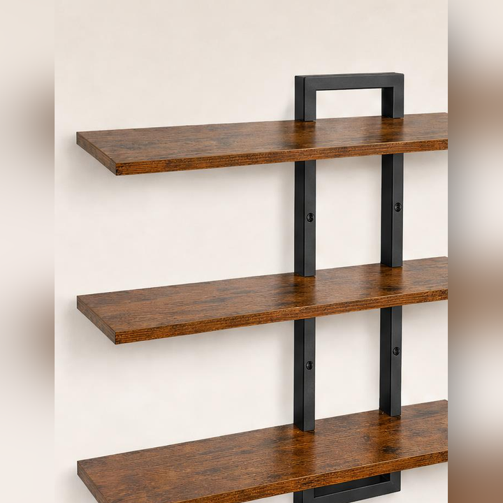 Étagère 3 niveaux bois métal industriel — vue produit isolée