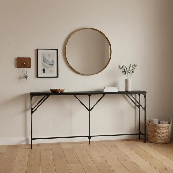Félix — console étroite industrielle 180 cm, bois et métal noir