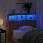 Tête de lit bois 120 cm avec niches LED, décor chêne — Milo