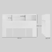 Tête de lit bois blanc avec rangement 160 cm, 4 niches — Blanche