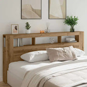 Tête de lit bois XL 220 cm avec niches LED, décor chêne — Maxence