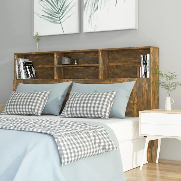 Tête de lit bois avec rangement 160 cm, chêne fumé — Sacha
