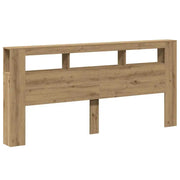 Tête de lit bois XL 220 cm avec niches LED, décor chêne — Maxence
