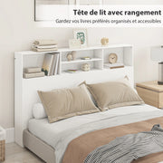 Tête de lit bois blanc avec rangement 160 cm, 4 niches — Blanche