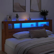 Tête de lit bois XL 220 cm avec niches LED, décor chêne — Maxence
