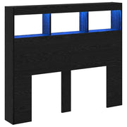 Tête de lit bois 120 cm avec niches LED, chêne noir — Rémi