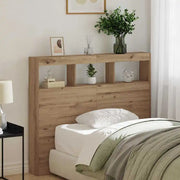 Tête de lit bois 120 cm avec niches LED, décor chêne — Milo