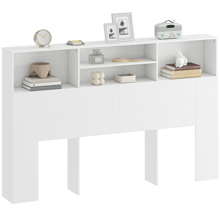 Tête de lit bois blanc avec rangement 160 cm, 4 niches — Blanche