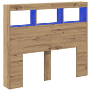 Tête de lit bois 120 cm avec niches LED, décor chêne — Milo