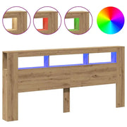 Tête de lit bois XL 220 cm avec niches LED, décor chêne — Maxence