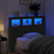 Tête de lit bois 120 cm avec niches LED, chêne noir — Rémi