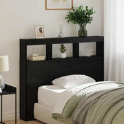 Tête de lit bois 120 cm avec niches LED, chêne noir — Rémi