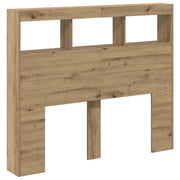 Tête de lit bois 120 cm avec niches LED, décor chêne — Milo