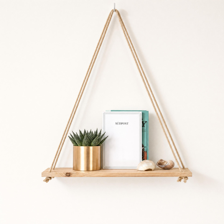 Étagère bois suspendue corde chanvre — vue lifestyle principale