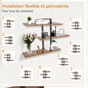 Étagère flottante 3 niveaux — 7 méthodes d'installation flexible