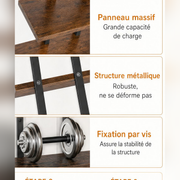Étagère flottante 3 niveaux — détails panneau massif métal fixation